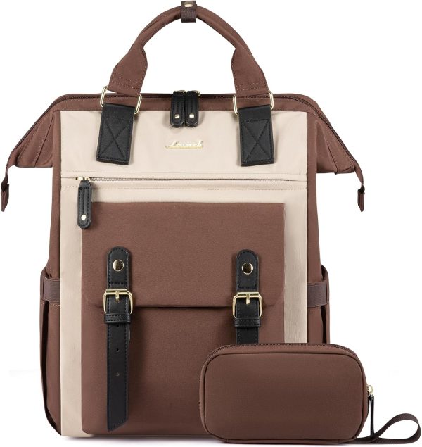 LOVEVOOK Laptop Backpack for Women Work Travel Backpack Purse, Commuter Business Computer Bag Teacher Nurse Bags, College School Backpack Student Bookbag with Multi-Pockets, 15.6 Inch, Black-brown - Image 136
