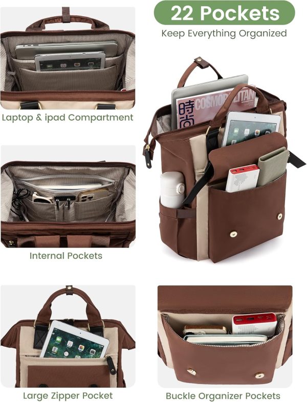 LOVEVOOK Laptop Backpack for Women Work Travel Backpack Purse, Commuter Business Computer Bag Teacher Nurse Bags, College School Backpack Student Bookbag with Multi-Pockets, 15.6 Inch, Black-brown - Image 138