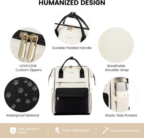 LOVEVOOK Laptop Backpack for Women, 15.6 Inch Work Laptop Bag with USB Port, Fashion Teacher Nurse Backpack Purse, Waterproof Travel Computer Backpack with Organizer Bag, 2PCS, Beige-Khaki - Image 22