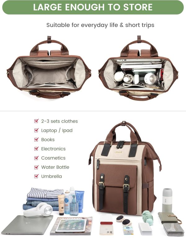 LOVEVOOK Laptop Backpack for Women Work Travel Backpack Purse, Commuter Business Computer Bag Teacher Nurse Bags, College School Backpack Student Bookbag with Multi-Pockets, 15.6 Inch, Black-brown - Image 139