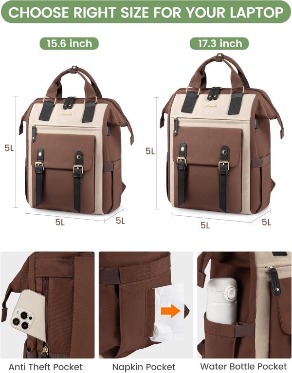 LOVEVOOK Laptop Backpack for Women Work Travel Backpack Purse, Commuter Business Computer Bag Teacher Nurse Bags, College School Backpack Student Bookbag with Multi-Pockets, 15.6 Inch, Black-brown - Image 141