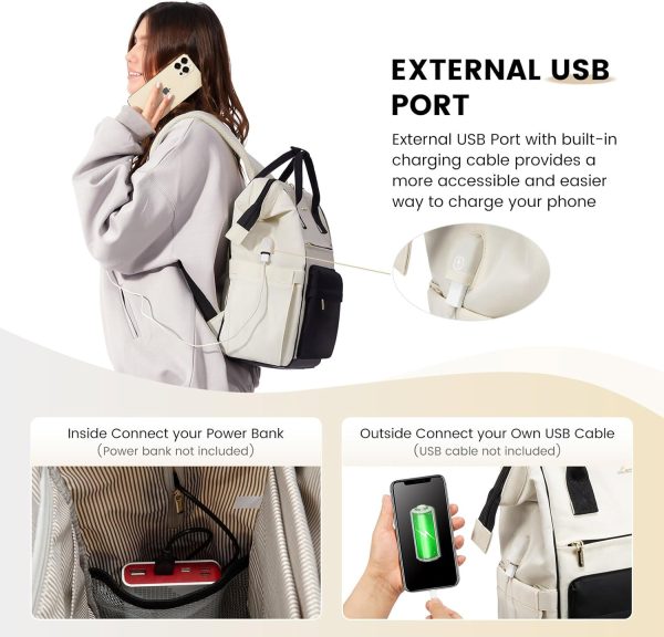 LOVEVOOK Laptop Backpack for Women, 15.6 Inch Work Laptop Bag with USB Port, Fashion Teacher Nurse Backpack Purse, Waterproof Travel Computer Backpack with Organizer Bag, 2PCS, Beige-Khaki - Image 24