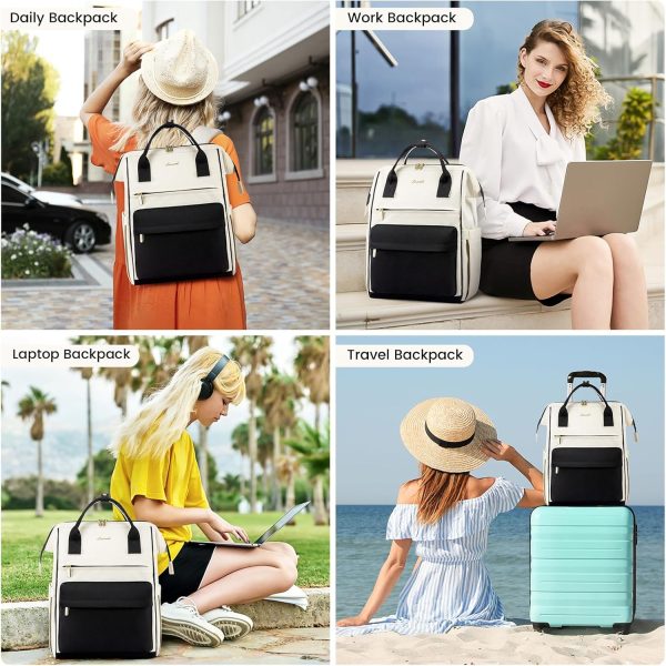 LOVEVOOK Laptop Backpack for Women, 15.6 Inch Work Laptop Bag with USB Port, Fashion Teacher Nurse Backpack Purse, Waterproof Travel Computer Backpack with Organizer Bag, 2PCS, Beige-Khaki - Image 25