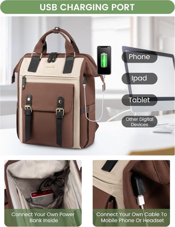 LOVEVOOK Laptop Backpack for Women Work Travel Backpack Purse, Commuter Business Computer Bag Teacher Nurse Bags, College School Backpack Student Bookbag with Multi-Pockets, 15.6 Inch, Black-brown - Image 143