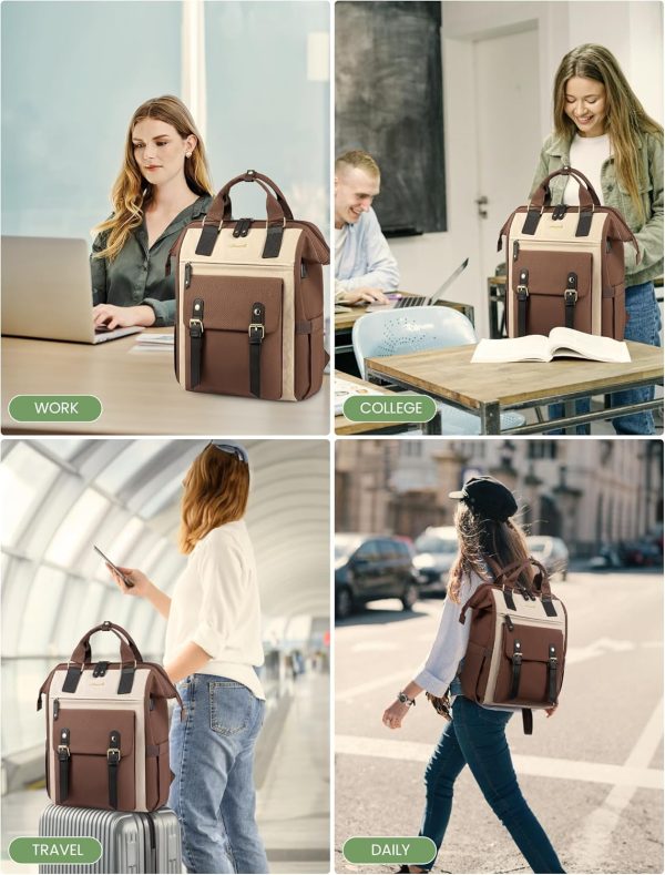 LOVEVOOK Laptop Backpack for Women Work Travel Backpack Purse, Commuter Business Computer Bag Teacher Nurse Bags, College School Backpack Student Bookbag with Multi-Pockets, 15.6 Inch, Black-brown - Image 144