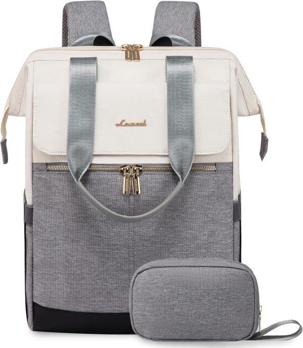 LOVEVOOK Laptop Backpack for Women, 15.6 Inch Work Laptop Bag with USB Port, Fashion Teacher Nurse Backpack Purse, Waterproof Travel Computer Backpack with Organizer Bag, 2PCS, Beige-Khaki - Image 28