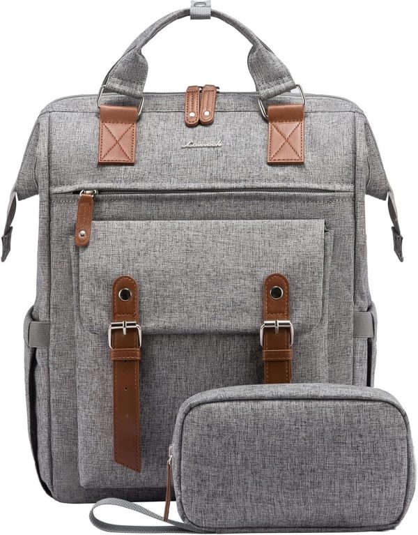 LOVEVOOK Laptop Backpack for Women Work Travel Backpack Purse, Commuter Business Computer Bag Teacher Nurse Bags, College School Backpack Student Bookbag with Multi-Pockets, 15.6 Inch, Black-brown - Image 145