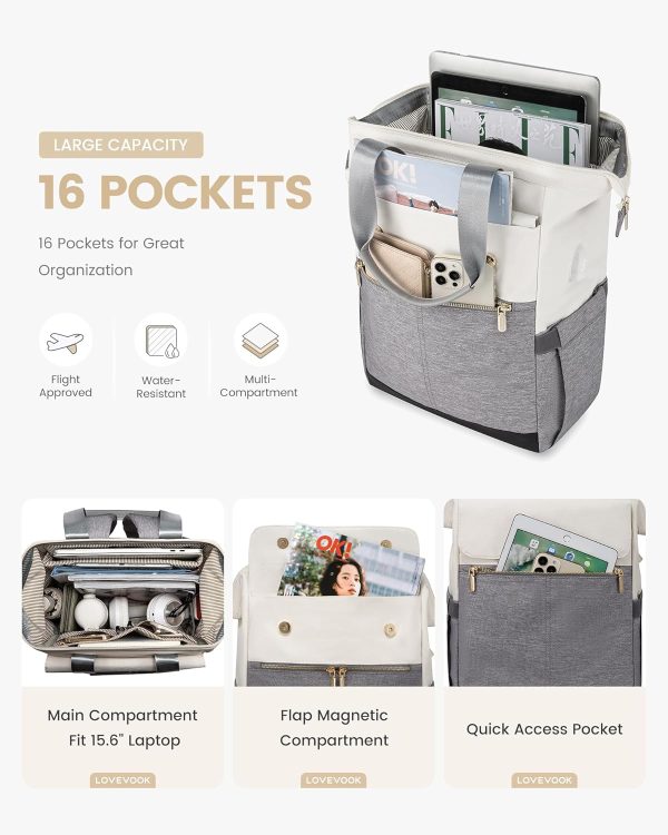 LOVEVOOK Laptop Backpack for Women, 15.6 Inch Work Laptop Bag with USB Port, Fashion Teacher Nurse Backpack Purse, Waterproof Travel Computer Backpack with Organizer Bag, 2PCS, Beige-Khaki - Image 29