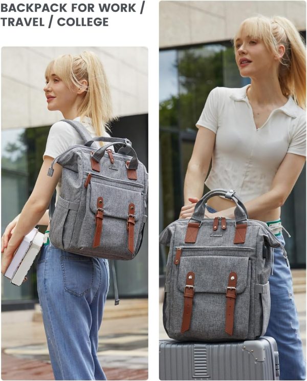 LOVEVOOK Laptop Backpack for Women Work Travel Backpack Purse, Commuter Business Computer Bag Teacher Nurse Bags, College School Backpack Student Bookbag with Multi-Pockets, 15.6 Inch, Black-brown - Image 146