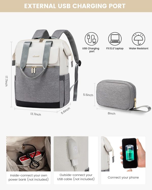 LOVEVOOK Laptop Backpack for Women, 15.6 Inch Work Laptop Bag with USB Port, Fashion Teacher Nurse Backpack Purse, Waterproof Travel Computer Backpack with Organizer Bag, 2PCS, Beige-Khaki - Image 31