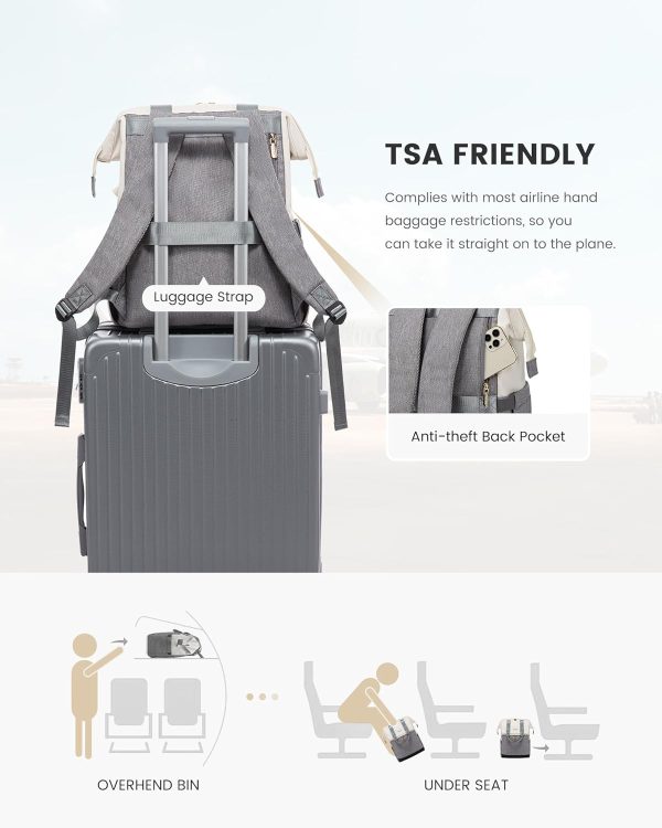 LOVEVOOK Laptop Backpack for Women, 15.6 Inch Work Laptop Bag with USB Port, Fashion Teacher Nurse Backpack Purse, Waterproof Travel Computer Backpack with Organizer Bag, 2PCS, Beige-Khaki - Image 32
