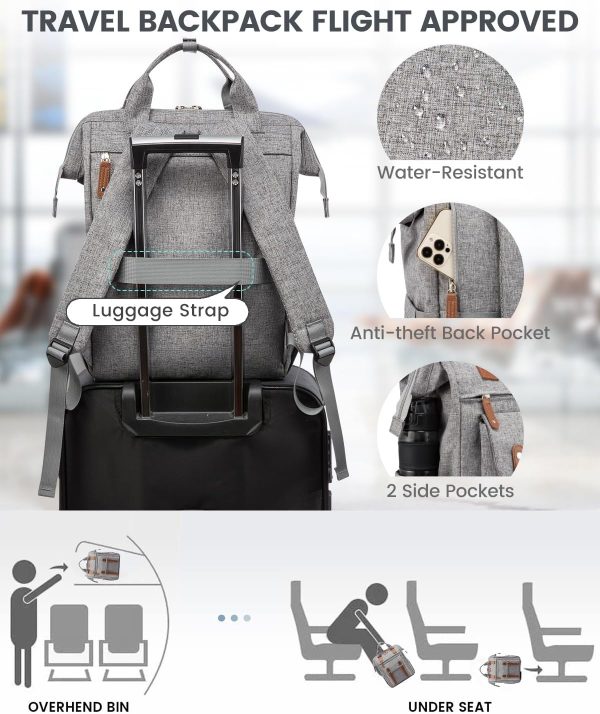 LOVEVOOK Laptop Backpack for Women Work Travel Backpack Purse, Commuter Business Computer Bag Teacher Nurse Bags, College School Backpack Student Bookbag with Multi-Pockets, 15.6 Inch, Black-brown - Image 149