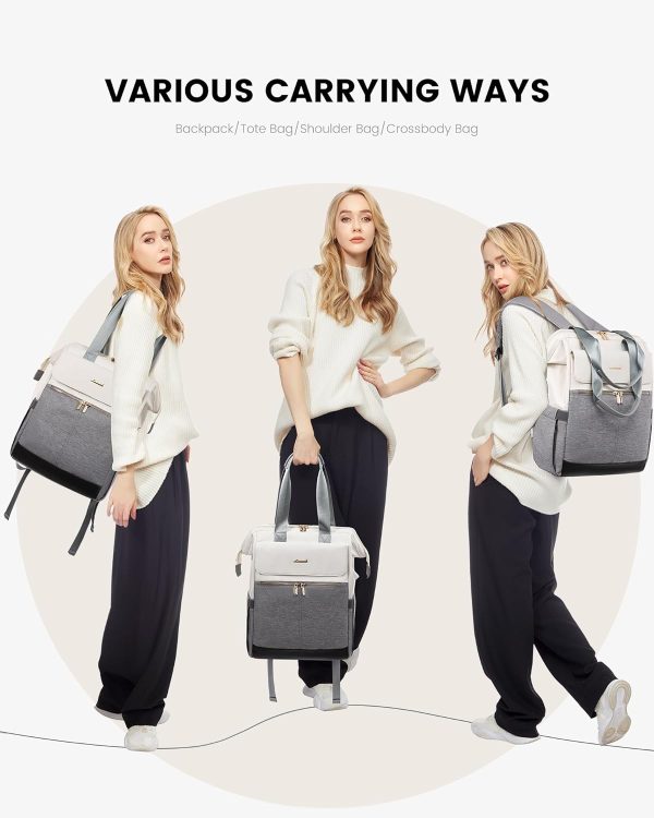 LOVEVOOK Laptop Backpack for Women, 15.6 Inch Work Laptop Bag with USB Port, Fashion Teacher Nurse Backpack Purse, Waterproof Travel Computer Backpack with Organizer Bag, 2PCS, Beige-Khaki - Image 33