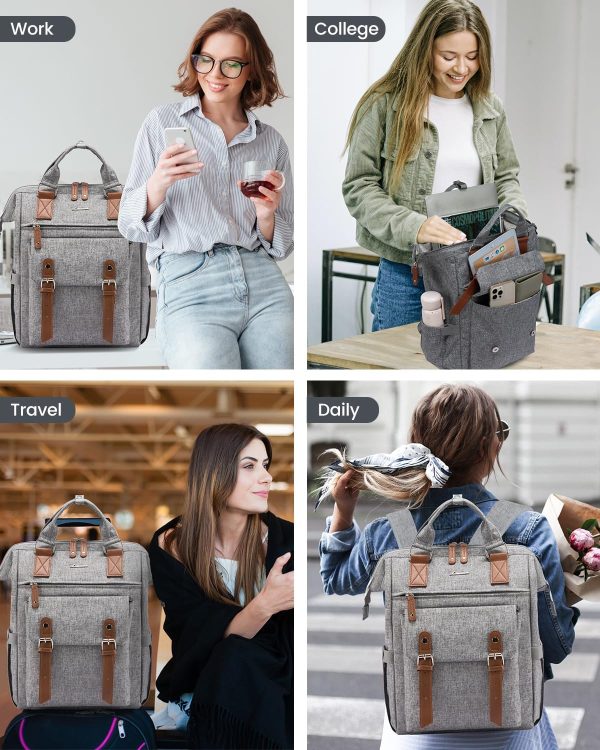 LOVEVOOK Laptop Backpack for Women Work Travel Backpack Purse, Commuter Business Computer Bag Teacher Nurse Bags, College School Backpack Student Bookbag with Multi-Pockets, 15.6 Inch, Black-brown - Image 151