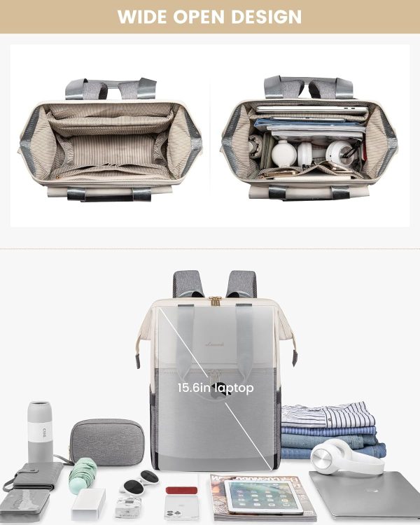 LOVEVOOK Laptop Backpack for Women, 15.6 Inch Work Laptop Bag with USB Port, Fashion Teacher Nurse Backpack Purse, Waterproof Travel Computer Backpack with Organizer Bag, 2PCS, Beige-Khaki - Image 35