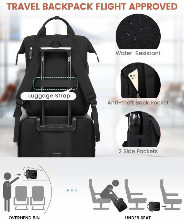 LOVEVOOK Laptop Backpack for Women Work Travel Backpack Purse, Commuter Business Computer Bag Teacher Nurse Bags, College School Backpack Student Bookbag with Multi-Pockets, 15.6 Inch, Black-brown - Image 157