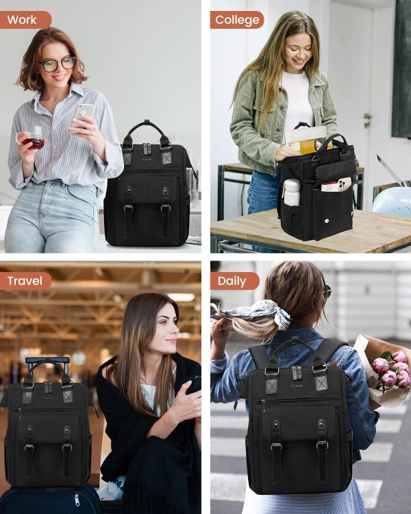 LOVEVOOK Laptop Backpack for Women Work Travel Backpack Purse, Commuter Business Computer Bag Teacher Nurse Bags, College School Backpack Student Bookbag with Multi-Pockets, 15.6 Inch, Black-brown - Image 159