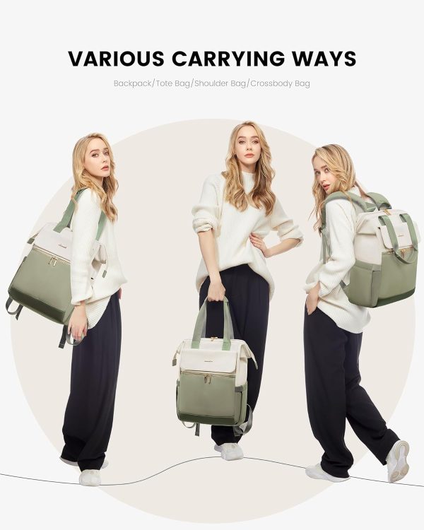 LOVEVOOK Laptop Backpack for Women, 15.6 Inch Work Laptop Bag with USB Port, Fashion Teacher Nurse Backpack Purse, Waterproof Travel Computer Backpack with Organizer Bag, 2PCS, Beige-Khaki - Image 42