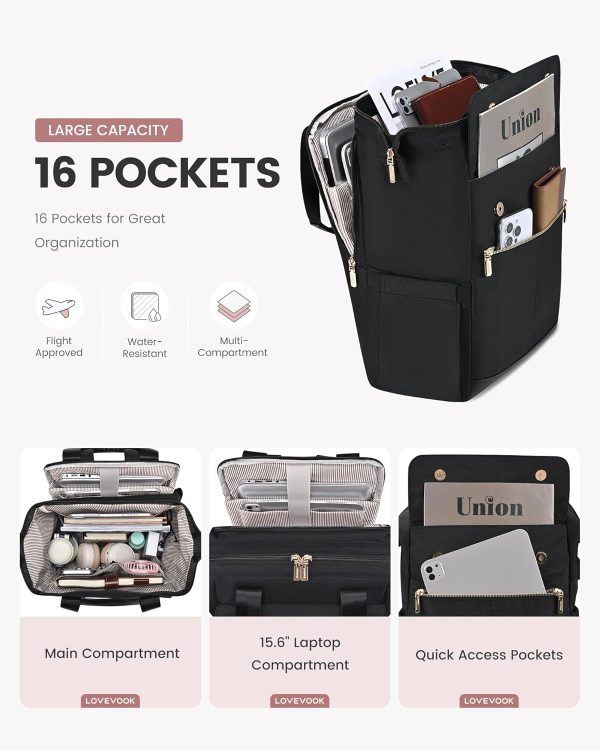 LOVEVOOK Laptop Backpack for Women, 15.6 Inch Work Laptop Bag with USB Port, Fashion Teacher Nurse Backpack Purse, Waterproof Travel Computer Backpack with Organizer Bag, 2PCS, Beige-Khaki - Image 47