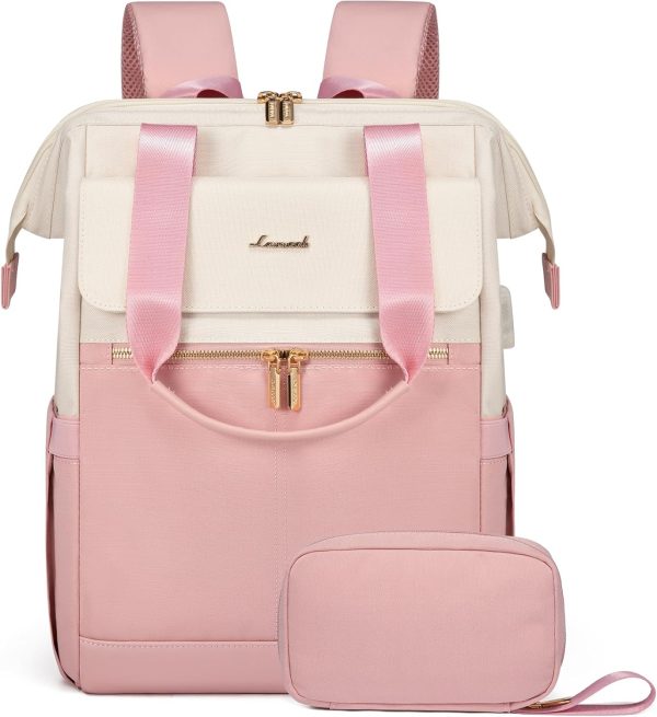 LOVEVOOK Laptop Backpack for Women, 15.6 Inch Work Laptop Bag with USB Port, Fashion Teacher Nurse Backpack Purse, Waterproof Travel Computer Backpack with Organizer Bag, 2PCS, Beige-Khaki - Image 55