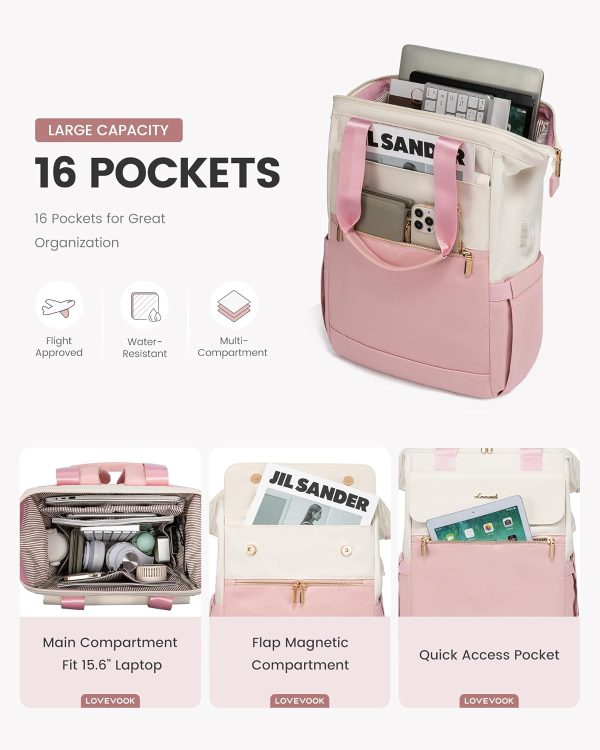 LOVEVOOK Laptop Backpack for Women, 15.6 Inch Work Laptop Bag with USB Port, Fashion Teacher Nurse Backpack Purse, Waterproof Travel Computer Backpack with Organizer Bag, 2PCS, Beige-Khaki - Image 56