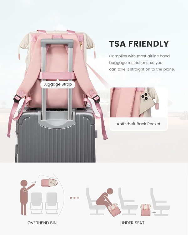 LOVEVOOK Laptop Backpack for Women, 15.6 Inch Work Laptop Bag with USB Port, Fashion Teacher Nurse Backpack Purse, Waterproof Travel Computer Backpack with Organizer Bag, 2PCS, Beige-Khaki - Image 57