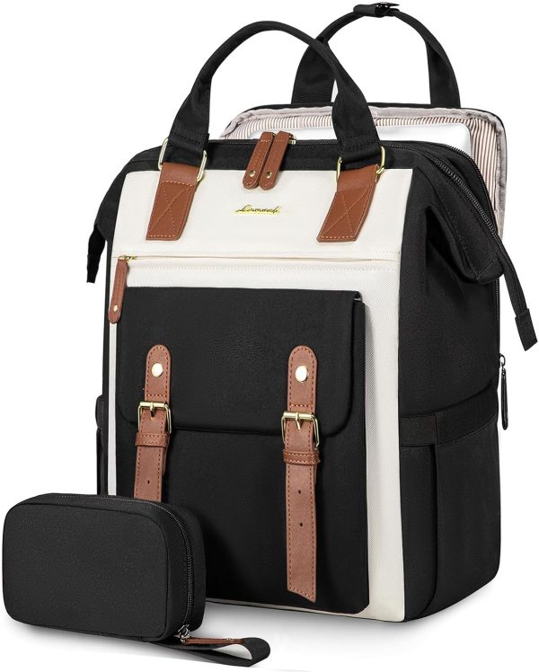 LOVEVOOK Laptop Backpack for Women Work Travel Backpack Purse, Commuter Business Computer Bag Teacher Nurse Bags, College School Backpack Student Bookbag with Multi-Pockets, 15.6 Inch, Black-brown - Image 173