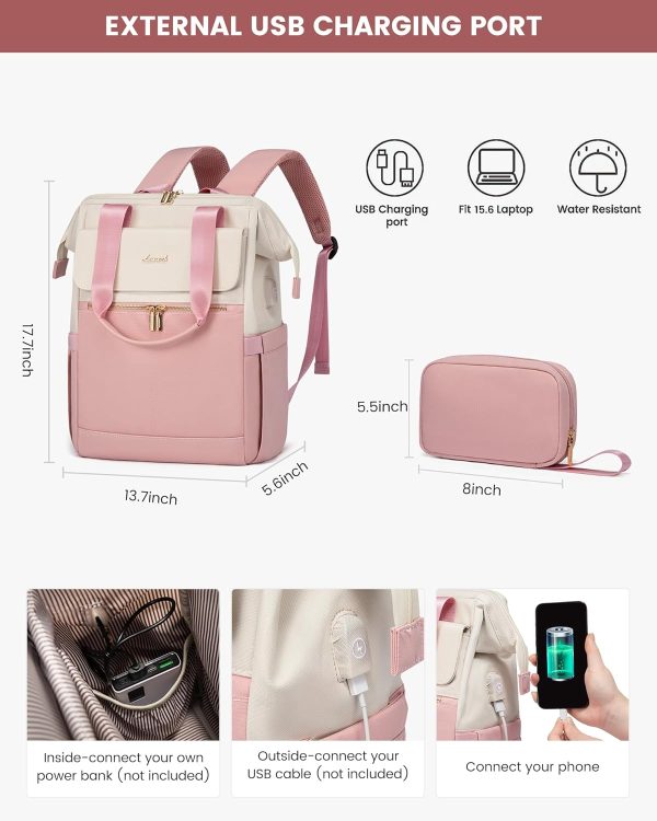 LOVEVOOK Laptop Backpack for Women, 15.6 Inch Work Laptop Bag with USB Port, Fashion Teacher Nurse Backpack Purse, Waterproof Travel Computer Backpack with Organizer Bag, 2PCS, Beige-Khaki - Image 58