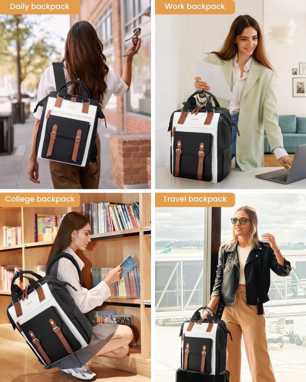 LOVEVOOK Laptop Backpack for Women Work Travel Backpack Purse, Commuter Business Computer Bag Teacher Nurse Bags, College School Backpack Student Bookbag with Multi-Pockets, 15.6 Inch, Black-brown - Image 174