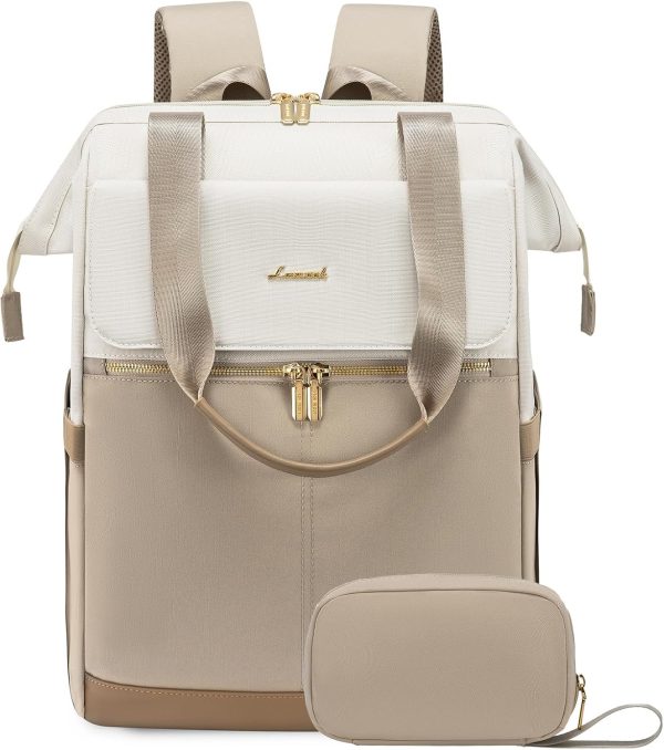 LOVEVOOK Laptop Backpack for Women, 15.6 Inch Work Laptop Bag with USB Port, Fashion Teacher Nurse Backpack Purse, Waterproof Travel Computer Backpack with Organizer Bag, 2PCS, Beige-Khaki - Image 64