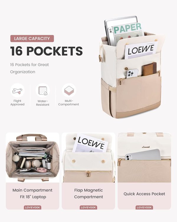 LOVEVOOK Laptop Backpack for Women, 15.6 Inch Work Laptop Bag with USB Port, Fashion Teacher Nurse Backpack Purse, Waterproof Travel Computer Backpack with Organizer Bag, 2PCS, Beige-Khaki - Image 65