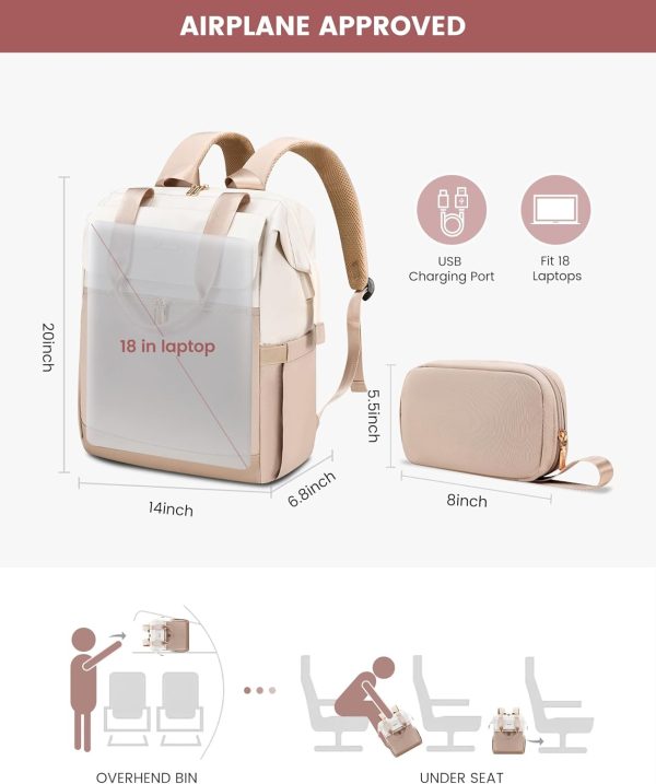 LOVEVOOK Laptop Backpack for Women, 15.6 Inch Work Laptop Bag with USB Port, Fashion Teacher Nurse Backpack Purse, Waterproof Travel Computer Backpack with Organizer Bag, 2PCS, Beige-Khaki - Image 66