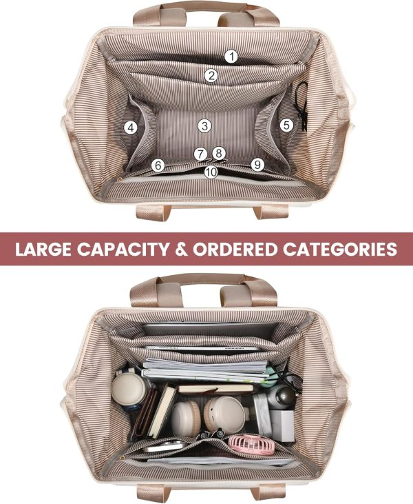 LOVEVOOK Laptop Backpack for Women, 15.6 Inch Work Laptop Bag with USB Port, Fashion Teacher Nurse Backpack Purse, Waterproof Travel Computer Backpack with Organizer Bag, 2PCS, Beige-Khaki - Image 68