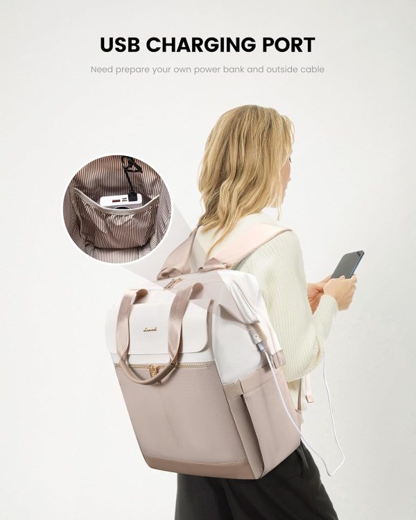 LOVEVOOK Laptop Backpack for Women, 15.6 Inch Work Laptop Bag with USB Port, Fashion Teacher Nurse Backpack Purse, Waterproof Travel Computer Backpack with Organizer Bag, 2PCS, Beige-Khaki - Image 69