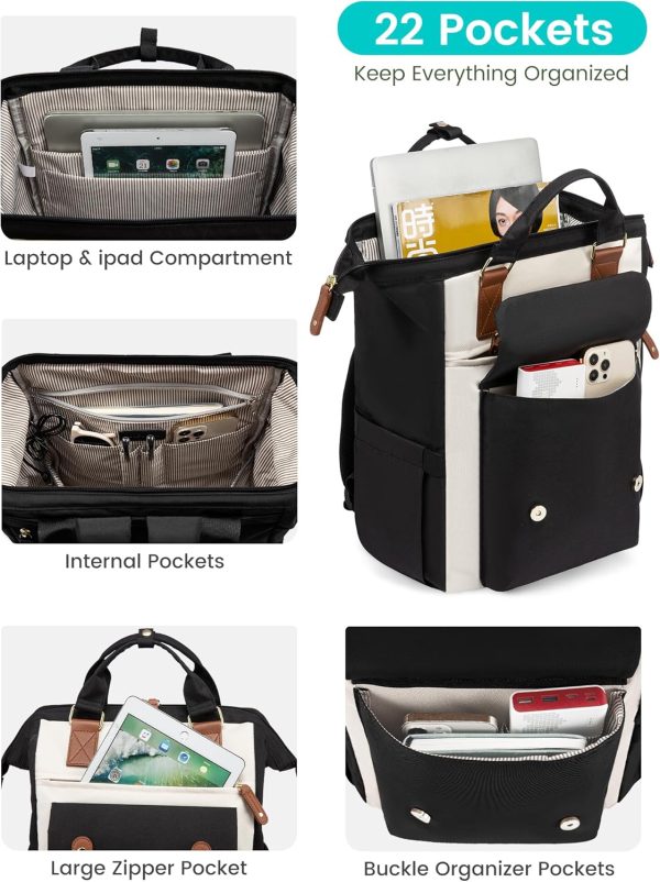 LOVEVOOK Laptop Backpack for Women Work Travel Backpack Purse, Commuter Business Computer Bag Teacher Nurse Bags, College School Backpack Student Bookbag with Multi-Pockets, 15.6 Inch, Black-brown - Image 183