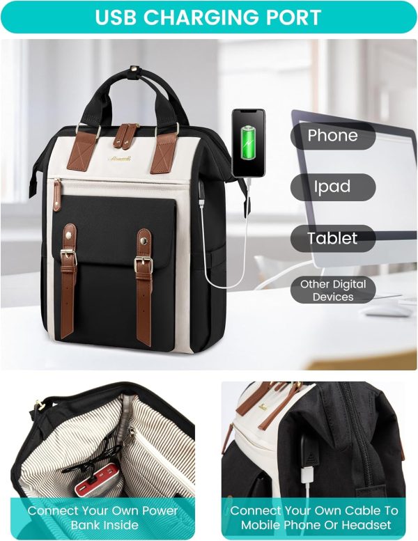 LOVEVOOK Laptop Backpack for Women Work Travel Backpack Purse, Commuter Business Computer Bag Teacher Nurse Bags, College School Backpack Student Bookbag with Multi-Pockets, 15.6 Inch, Black-brown - Image 184