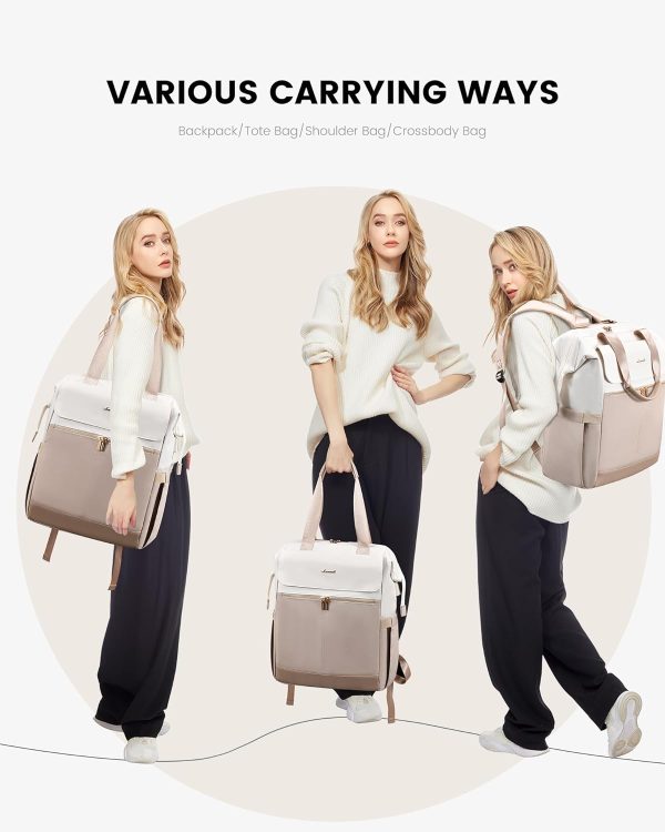 LOVEVOOK Laptop Backpack for Women, 15.6 Inch Work Laptop Bag with USB Port, Fashion Teacher Nurse Backpack Purse, Waterproof Travel Computer Backpack with Organizer Bag, 2PCS, Beige-Khaki - Image 72