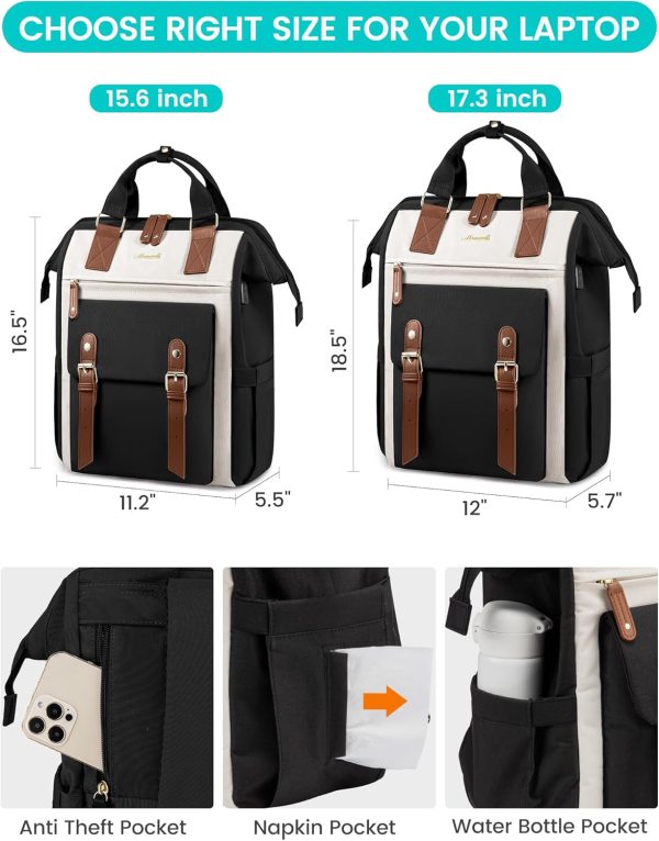 LOVEVOOK Laptop Backpack for Women Work Travel Backpack Purse, Commuter Business Computer Bag Teacher Nurse Bags, College School Backpack Student Bookbag with Multi-Pockets, 15.6 Inch, Black-brown - Image 188
