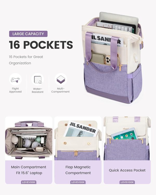 LOVEVOOK Laptop Backpack for Women, 15.6 Inch Work Laptop Bag with USB Port, Fashion Teacher Nurse Backpack Purse, Waterproof Travel Computer Backpack with Organizer Bag, 2PCS, Beige-Khaki - Image 76