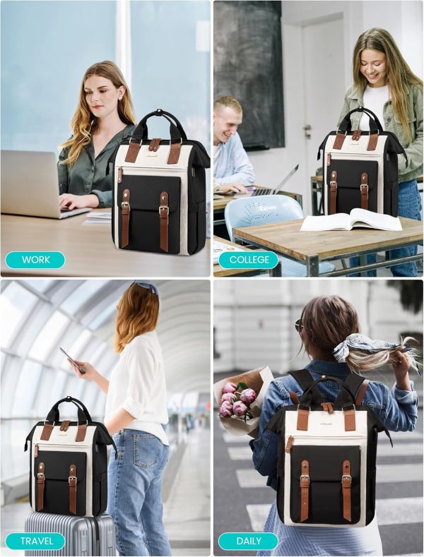 LOVEVOOK Laptop Backpack for Women Work Travel Backpack Purse, Commuter Business Computer Bag Teacher Nurse Bags, College School Backpack Student Bookbag with Multi-Pockets, 15.6 Inch, Black-brown - Image 190