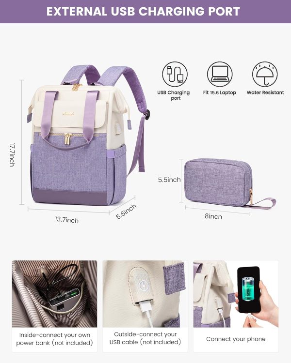 LOVEVOOK Laptop Backpack for Women, 15.6 Inch Work Laptop Bag with USB Port, Fashion Teacher Nurse Backpack Purse, Waterproof Travel Computer Backpack with Organizer Bag, 2PCS, Beige-Khaki - Image 79