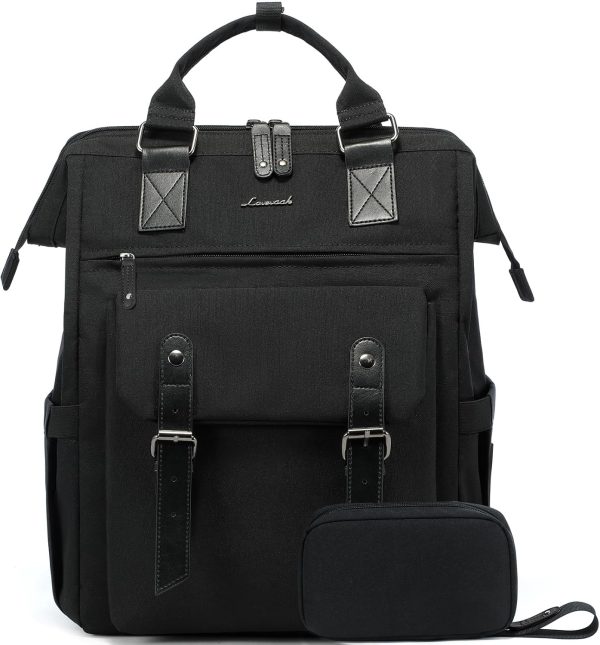 LOVEVOOK Laptop Backpack for Women Work Travel Backpack Purse, Commuter Business Computer Bag Teacher Nurse Bags, College School Backpack Student Bookbag with Multi-Pockets, 15.6 Inch, Black-brown - Image 192