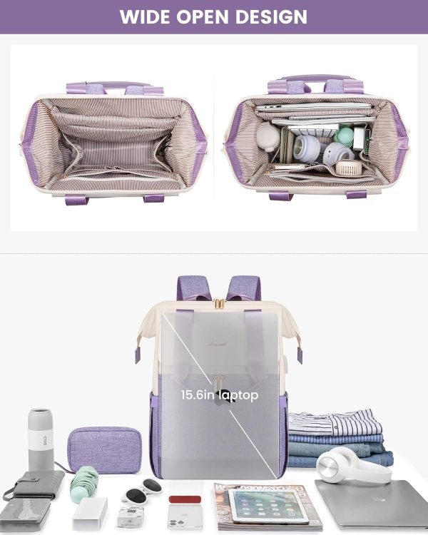 LOVEVOOK Laptop Backpack for Women, 15.6 Inch Work Laptop Bag with USB Port, Fashion Teacher Nurse Backpack Purse, Waterproof Travel Computer Backpack with Organizer Bag, 2PCS, Beige-Khaki - Image 82