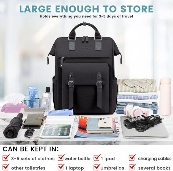 LOVEVOOK Laptop Backpack for Women Work Travel Backpack Purse, Commuter Business Computer Bag Teacher Nurse Bags, College School Backpack Student Bookbag with Multi-Pockets, 15.6 Inch, Black-brown - Image 194
