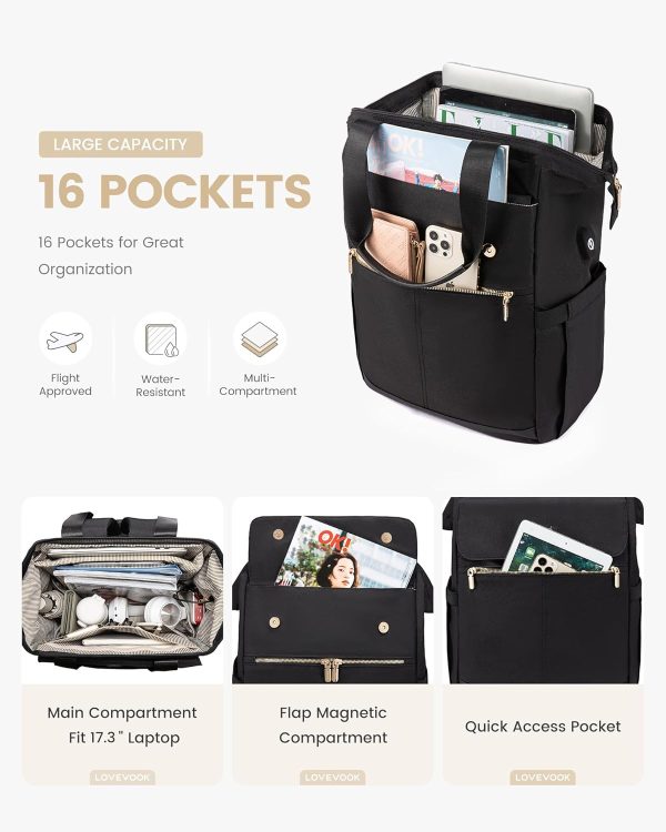 LOVEVOOK Laptop Backpack for Women, 15.6 Inch Work Laptop Bag with USB Port, Fashion Teacher Nurse Backpack Purse, Waterproof Travel Computer Backpack with Organizer Bag, 2PCS, Beige-Khaki - Image 85