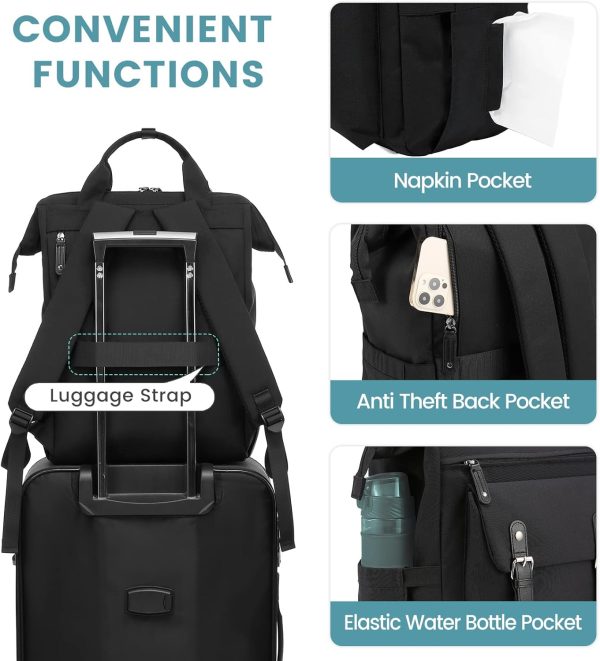 LOVEVOOK Laptop Backpack for Women Work Travel Backpack Purse, Commuter Business Computer Bag Teacher Nurse Bags, College School Backpack Student Bookbag with Multi-Pockets, 15.6 Inch, Black-brown - Image 196