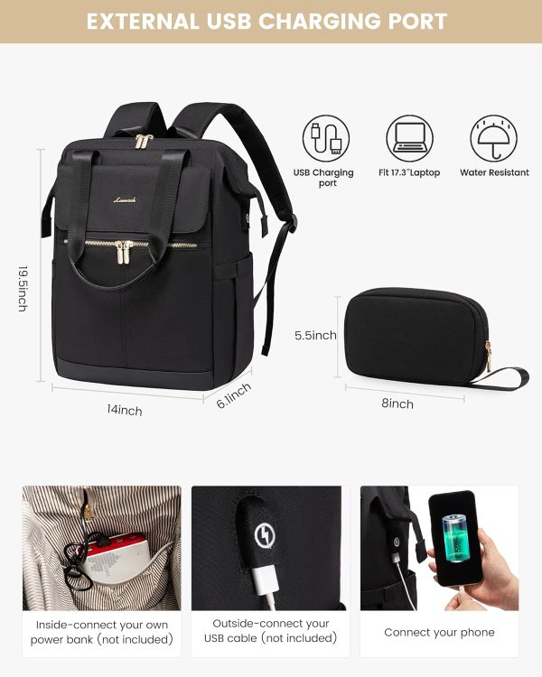 LOVEVOOK Laptop Backpack for Women, 15.6 Inch Work Laptop Bag with USB Port, Fashion Teacher Nurse Backpack Purse, Waterproof Travel Computer Backpack with Organizer Bag, 2PCS, Beige-Khaki - Image 86