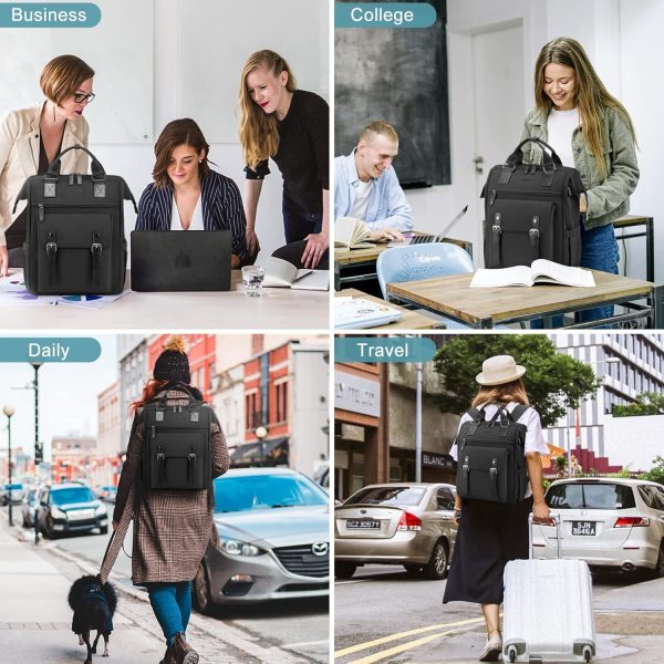 LOVEVOOK Laptop Backpack for Women Work Travel Backpack Purse, Commuter Business Computer Bag Teacher Nurse Bags, College School Backpack Student Bookbag with Multi-Pockets, 15.6 Inch, Black-brown - Image 200