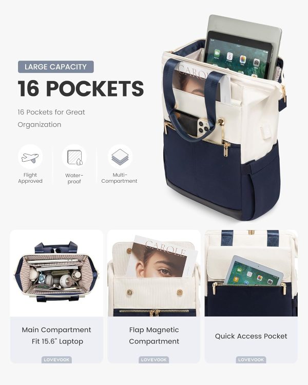 LOVEVOOK Laptop Backpack for Women, 15.6 Inch Work Laptop Bag with USB Port, Fashion Teacher Nurse Backpack Purse, Waterproof Travel Computer Backpack with Organizer Bag, 2PCS, Beige-Khaki - Image 92