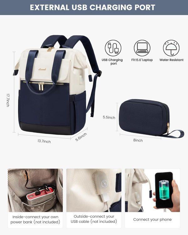 LOVEVOOK Laptop Backpack for Women, 15.6 Inch Work Laptop Bag with USB Port, Fashion Teacher Nurse Backpack Purse, Waterproof Travel Computer Backpack with Organizer Bag, 2PCS, Beige-Khaki - Image 94